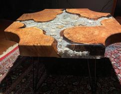 Tree Slab & Epoxy Side Table w/ Seashells